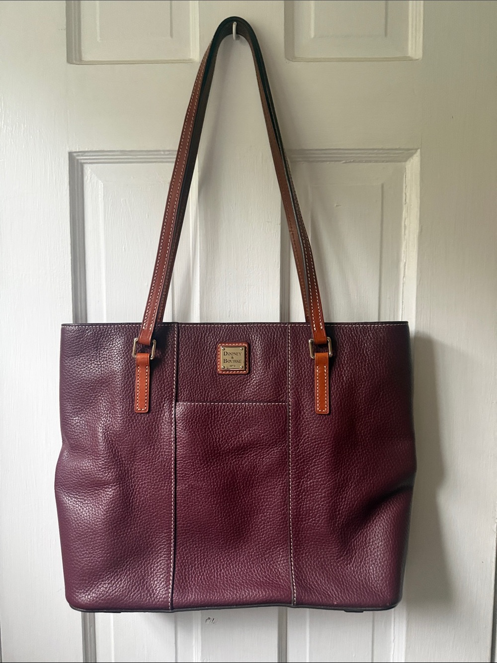 Dooney & Bourke Wine Leather Tote with Tan Straps